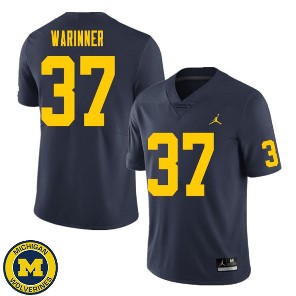 Mens Michigan Wolverines #37 Edward Warinner Navy Fashion Player Jersey